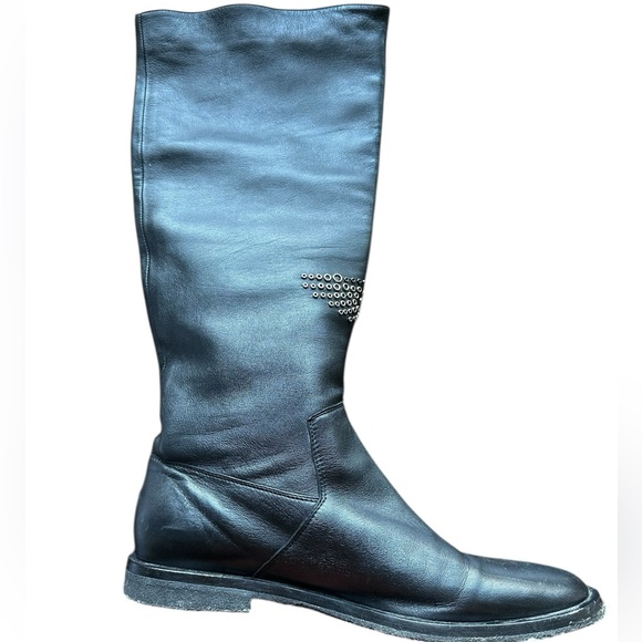 JIMMY CHOO LONDON WYLIE EAGLE BIRD LEATHER BOOT BLACK MOTO - Picture 3 of 16